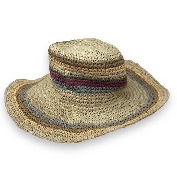 Woven Straw Paper Hat OS Multicolor 100% Paper Pastel Lightweight Summer - Picture 1 of 5